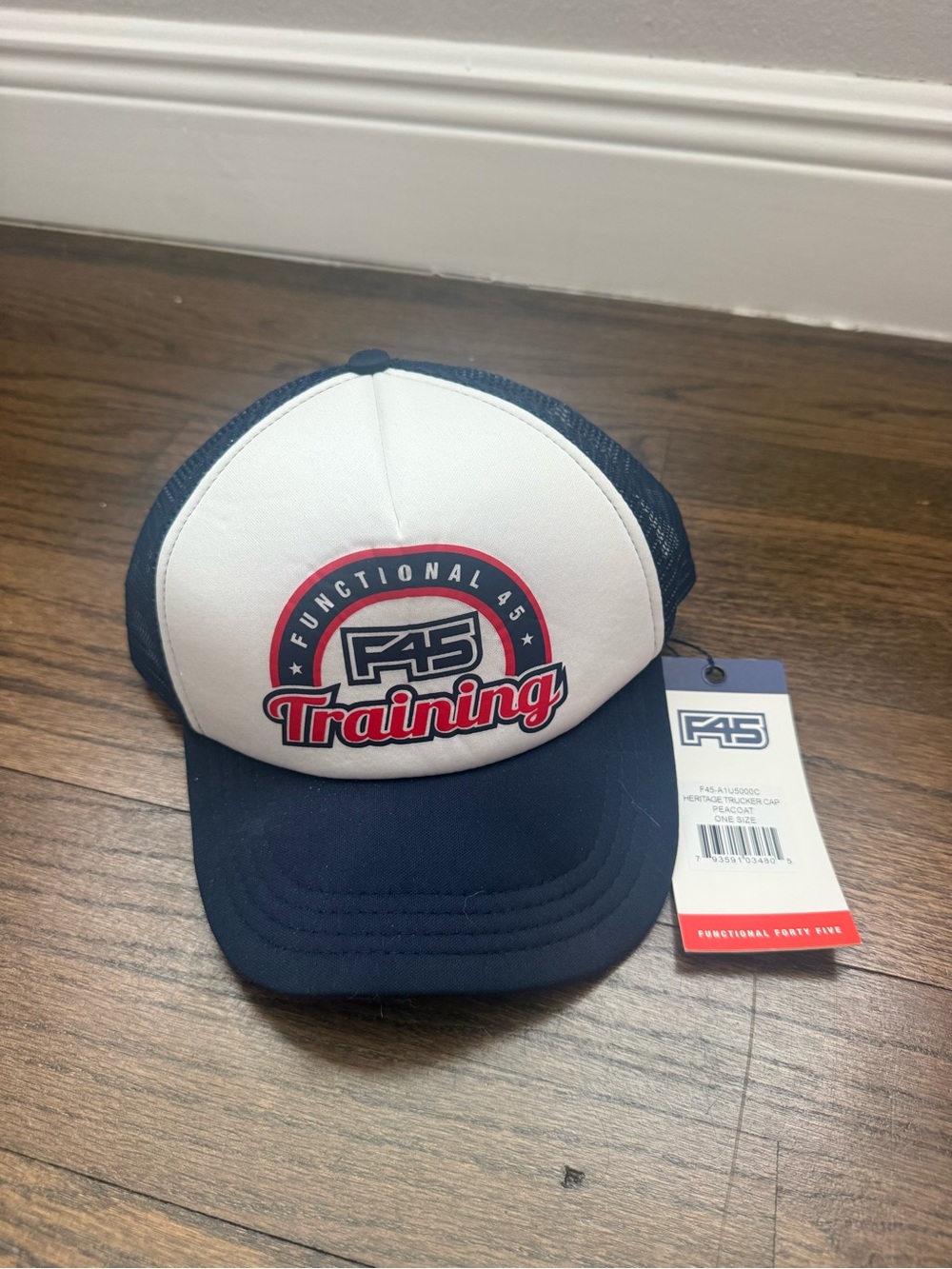 F45 Heritage Trucker Cap in Navy & White with Red Accent